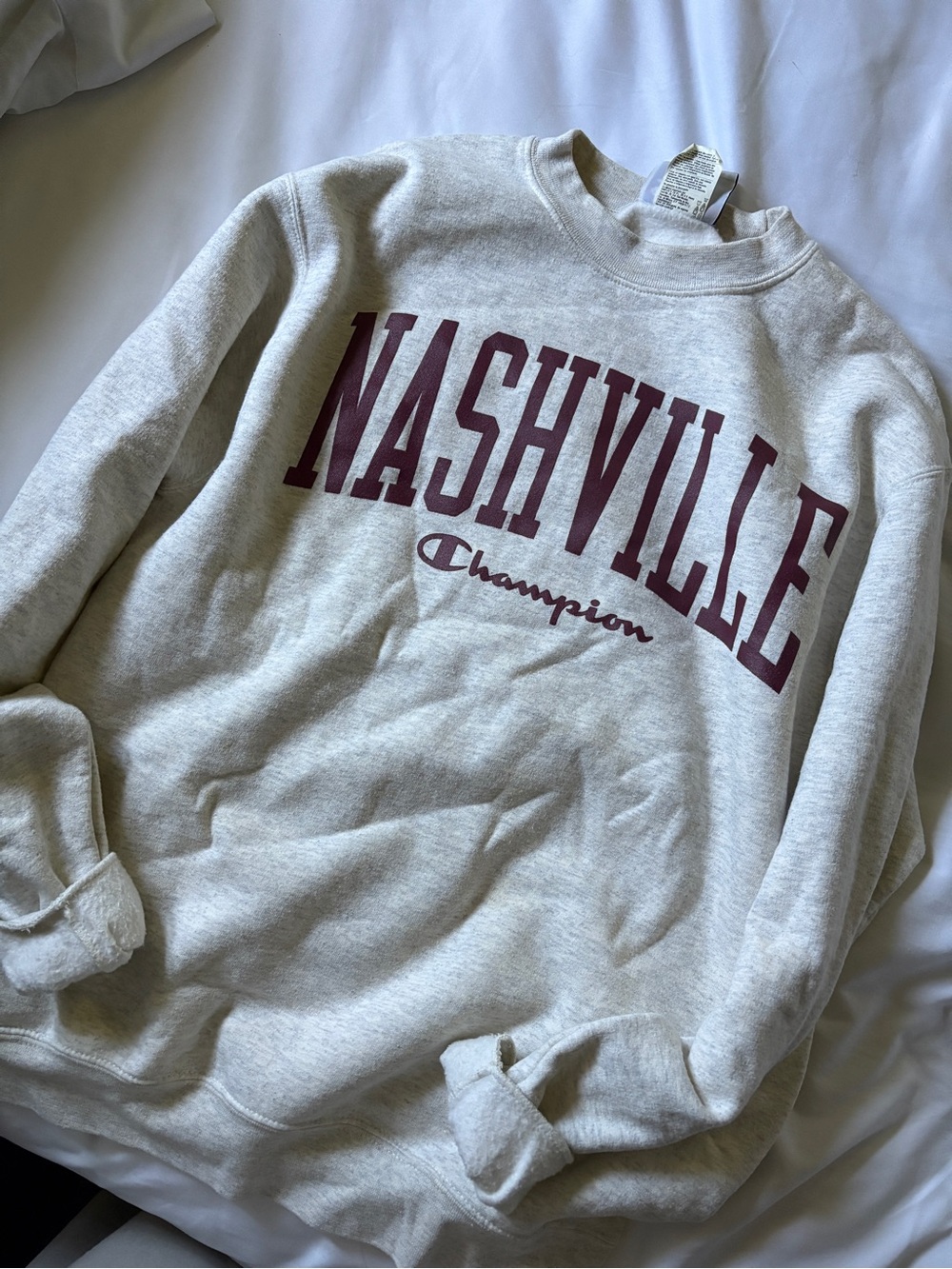 Champion Crewneck Sweatshirt - Cream with Maroon Nashville Script